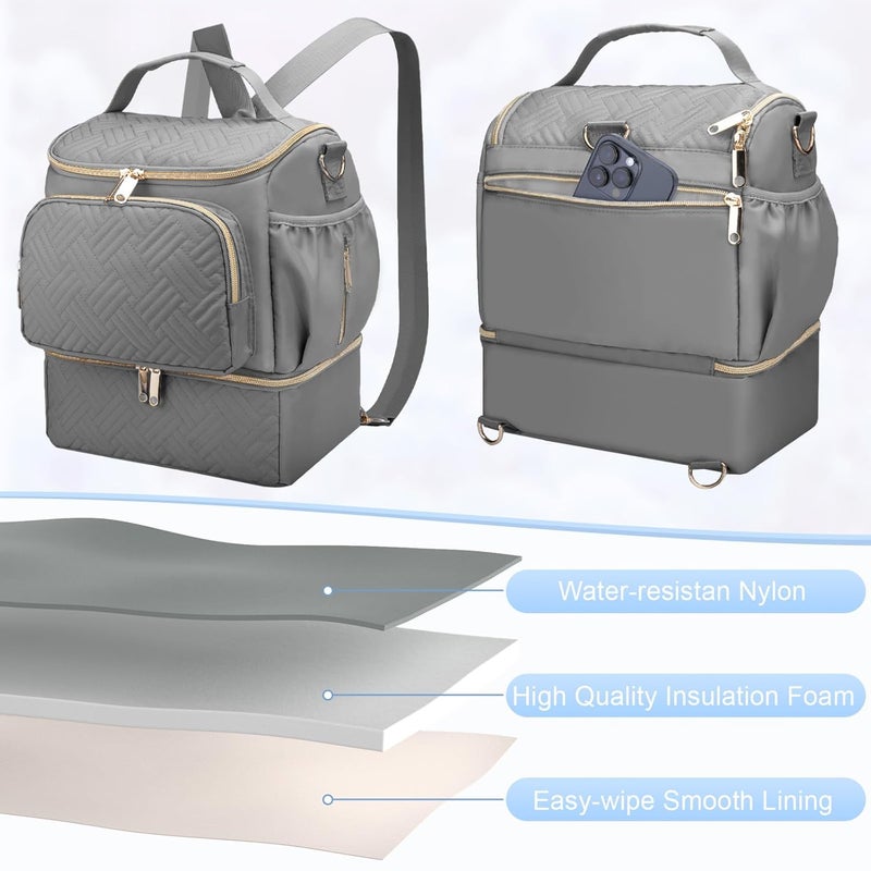 GDNasist Wearable Breast Pump Bag with Cooler Compartment Compatible with Willow/Elvie/Medela/Momcozy M5/S12 Pro, Breast Milk Cooler Travel Bag with Ice Pack & Mat, Pumping Bags for Work, Grey - Image 5